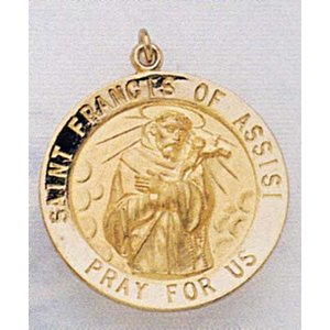14K Gold Saint Francis of Assisi Religious Medal