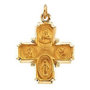 14k Gold 4 Way Cross Religious Medal