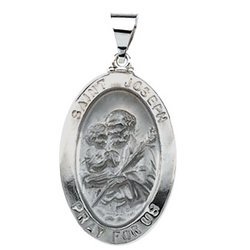 14K Gold Saint Joseph Hollow Oval Religious Medal
