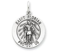 Sterling Silver Round Antiqued Saint Florian Religious Medal