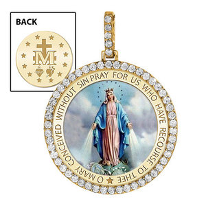Large Miraculous Medal Diamond Round Religious Medal    EXCLUSIVE 
