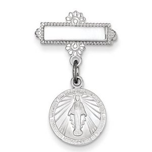 Sterling Silver Miraculous Medal Baptismal Brooch