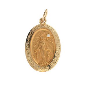14K Gold Miraculous Medal  H  w  Diamond