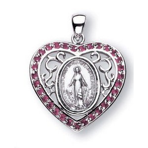 Sterling Silver Miraculous Medal w  Pink Cubic Zirconias