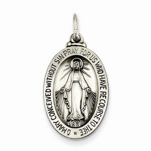 Sterling Silver Antiqued Miraculous Medal Pendant