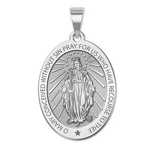 FB Jewels 14k White Gold 12x8mm Oval Miraculous Medal 