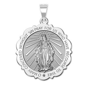 Details about   14k White Gold Polished and Textured Small Miraculous Medal Pendant 
