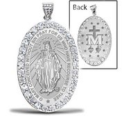 Miraculous Medal  EXCLUSIVE  Double Sided CZ Oval Pendant