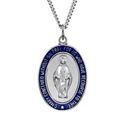 Sterling Silver Miraculous Medal With Blue Enamel
