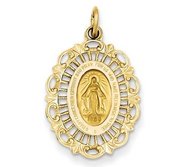 14K Yellow Gold Miraculous Medal Fancy Border Oval Pendant