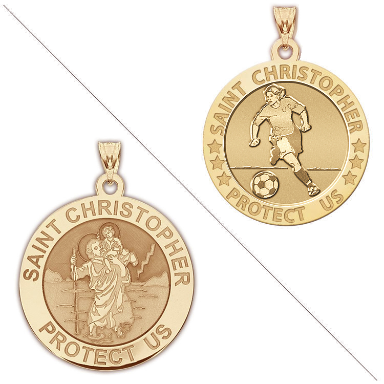 Saint Christopher Doubledside Sports Religious Medal 2/3 Inch Solid 14K White Gold PicturesOnGold.com Soccer Saint Christopher Doubledside Sports Religious Medal 2/3 Inch Solid 14K White Gold PicturesOnGold.com Soccer