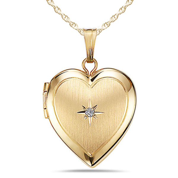 14k Gold Filled Heart Photo Locket with Genuine Diamond - F491