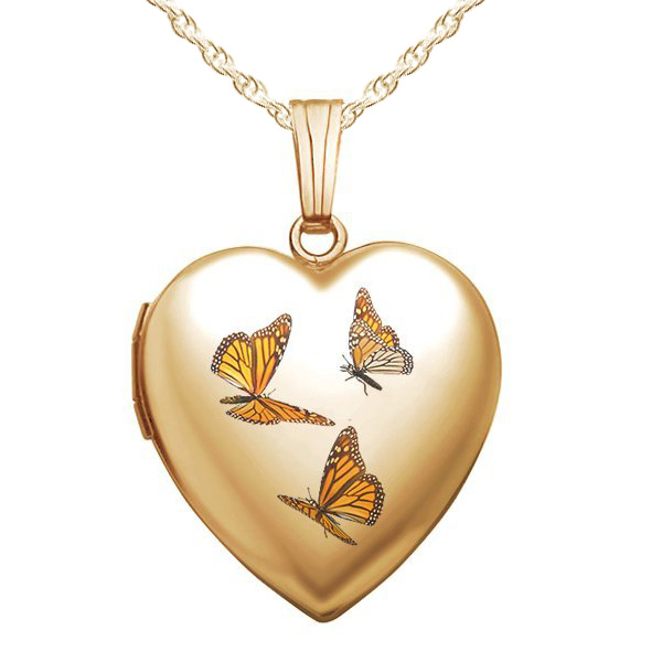 PicturesOnGold.com Sterling Silver Butterfly Enameled Locket 3/4 Inch X 3/4 Inch in Sterling Silver 