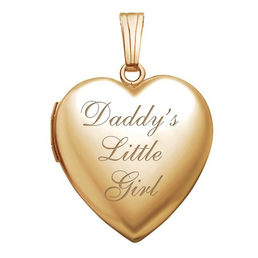 Solid 14K Yellow Gold Daddy's Little Girl Heart Photo Locket PG82845
