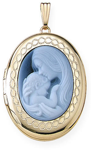PicturesOnGold.com 14k White Gold Mom and Son Locket 3/4 Inch X 3/4 Inch in Solid 14K White Gold 