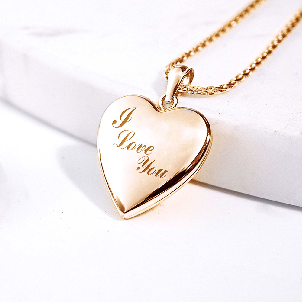 14k Yellow Gold ' I Love You To the Moon and Back ' Heart Photo Locket ...