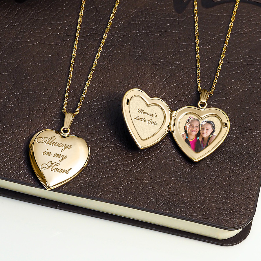 PicturesOnGold.com 14K Gold Filled Yellow Cross Heart Locket W/Enamel 2/3 Inch X 2/3 Inch with Engraving