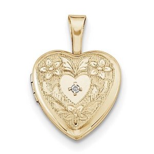 Gold Filled Baby Polished Heart Locket with w  Diamond Center