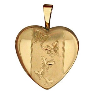14k Gold Filled Small Butterfly Heart Photo Locket