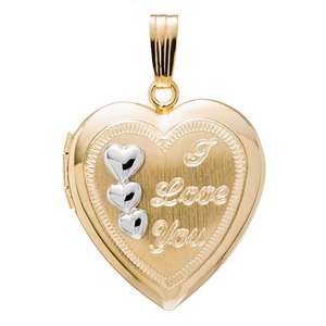 Solid 14k Yellow Gold I Love You Heart Photo Locket