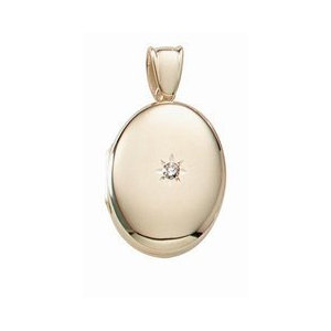 Solid 14k Premium Weight Yellow Gold Oval with Center Diamond Picture Locket