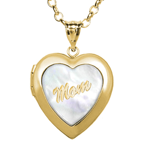 14k Yellow Gold Mother of Pearl Mom Heart Photo Locket