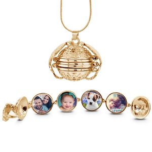 Yellow Gold Plated Expandable 4 Photo Ball Locket with Chain