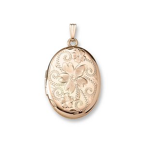 Solid 14K Yellow Gold Oval Flowered Locket