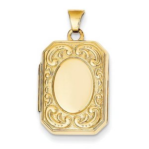 14k Yellow Gold Floral Rectangle Photo Locket