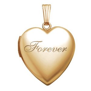 Solid 14K Yellow Gold Forever Heart Photo Locket