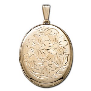 Solid 14k Yellow Gold XL Oval Floral Picture Locket