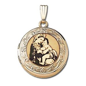 Solid 14k Yellow Gold Blessed Mother Round Photo Locket
