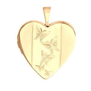 Solid 14k Yellow Gold Butterfly Heart Photo Locket