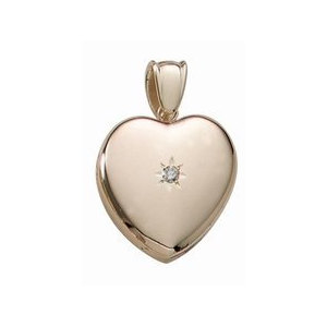 Solid 14k Yellow Gold Premium Weight Heart Photo Locket with Diamond