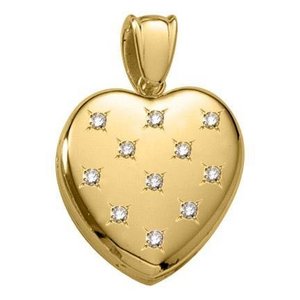 Solid 14k Premium Weight Yellow Gold Heart With Diamonds Picture Locket