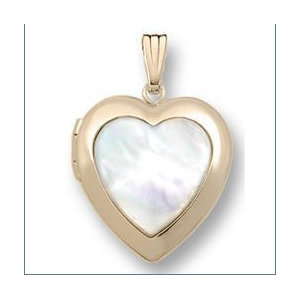 Solid 14K Yellow Gold Mother Of Pearl Heart Photo Locket
