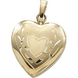 Solid 14k Yellow Gold Small Heart Photo Locket - 443PG64638