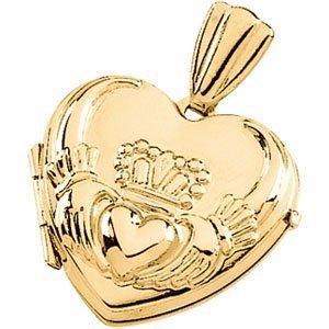Solid 14k Yellow Gold Claddagh Heart Photo Locket
