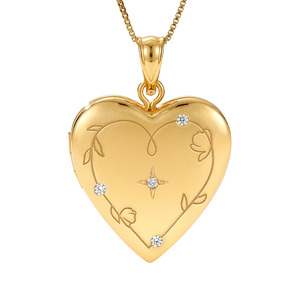 Floral Engraved Heart Locket with Starburst Diamond