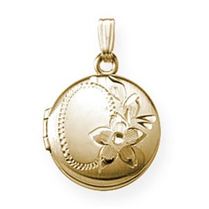 14k Gold Filled Small Floral Round Locket