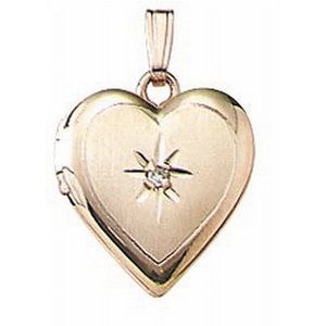 Solid 14K Yellow Gold Small Heart Photo Locket with Diamond