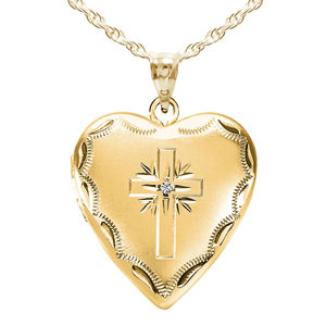 14k Gold Filled Cross Heart Photo Locket with CZ