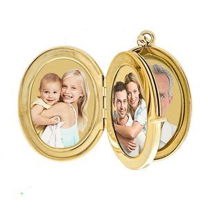 Solid 14K Yellow Gold Oval Four Photo Locket