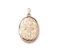 Solid 14K Yellow Gold Oval Flowered Locket