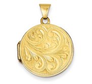 Solid 14k Yellow Gold Floral Round Photo Locket