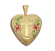 14k Gold Filled Small Cross Heart Photo Locket