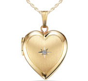 Yellow Gold Heart Photo Locket with Genuine Diamond