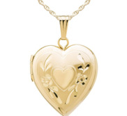 Solid 14k Yellow Gold Floral Heart Photo Locket