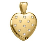 Solid 14k Premium Weight Yellow Gold Heart With Diamonds Picture Locket
