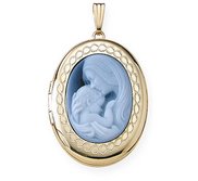 Solid 14K Yellow Gold Oval Mother   Child Cameo Locket